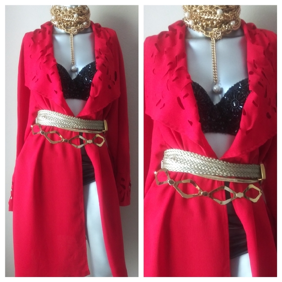 "RED HOT" Sophisticated Vintage Oversized Lag&Look Eyelet CutOut Open Kimono - Picture 4 of 12